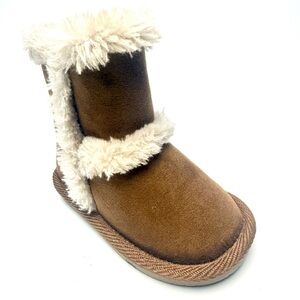 Teeny Toes Toddler Brown Faux Suede Fur-Trim Boots | Size 3